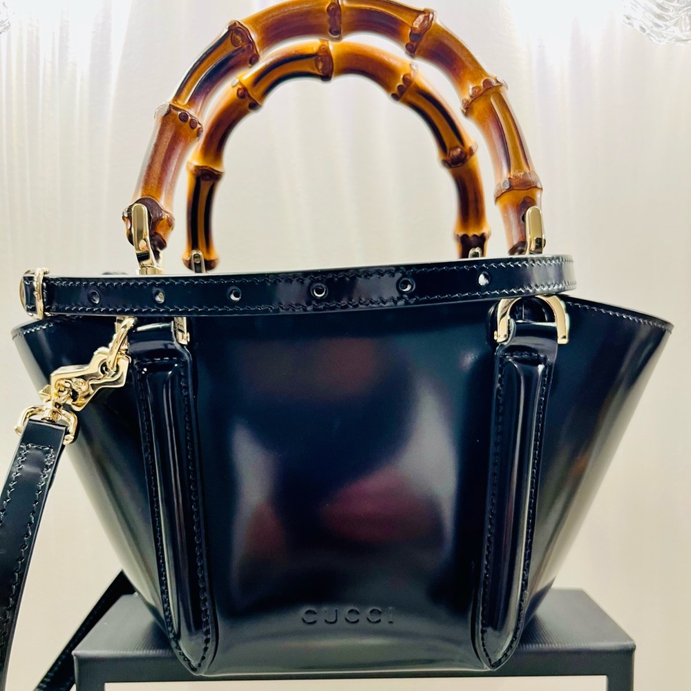 Gucci Black Patent Leather in Bag with Bamboo Handle